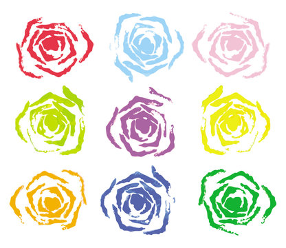 Set of 9 colorful rose stamp (Vector Illustration)