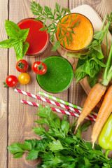 Fresh vegetable smoothie. Tomato, cucumber, carrot
