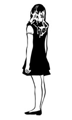 sketch of a beautiful girl from behind
