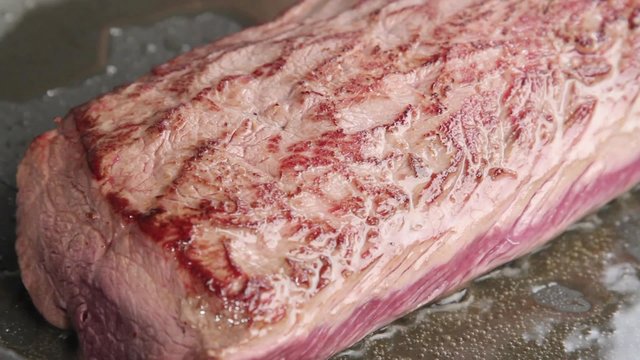 Sealing venison saddle fillet in a pan