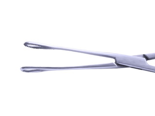 stainless steel surgical forceps isolated on white background, with clipping path