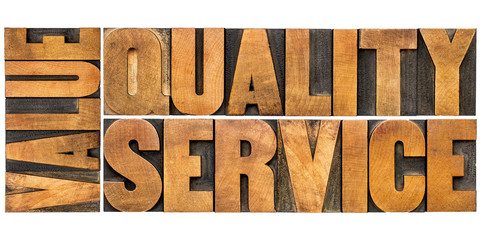 value, quality, service typography