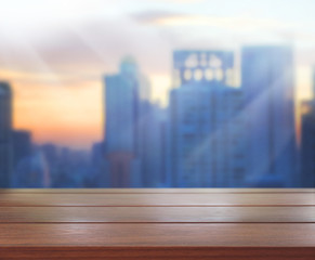 Table Top And Blur Building Background