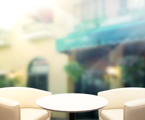 Table Top And Blur Building Background