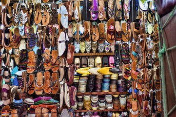 colorfully handmade shoes in marrakech