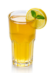 Glass of lemonade with fruit slices isolated