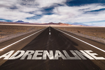 Adrenaline written on desert road