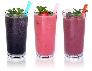 Smoothie Saft mit Früchte Milchshake Fruchtsaft in einer Reihe