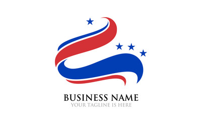 Star Red and Blue Ribbon Flag Logo