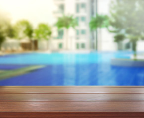 wood Table Top Background and Pool
