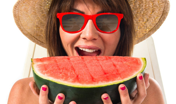 Woman Eating A Watermelon