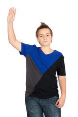 Handsome child doing different expressions in different sets of clothes: want to speak