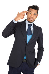 Handsome man doing different expressions in different sets of clothes: committing suicide