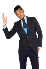 Handsome man doing different expressions in different sets of clothes: be careful