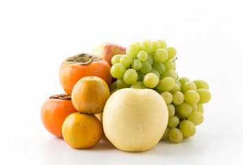 mix fruits on white background