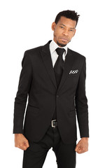 Handsome man doing different expressions in different sets of clothes: angry