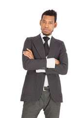 Handsome man doing different expressions in different sets of clothes: arms crossed