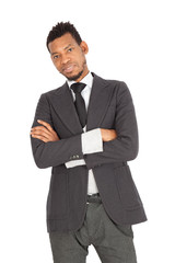 Handsome man doing different expressions in different sets of clothes: arms crossed