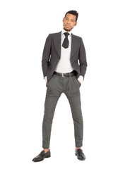 Handsome man doing different expressions in different sets of clothes: posing