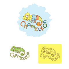 Vector logos of chameleons, three options.