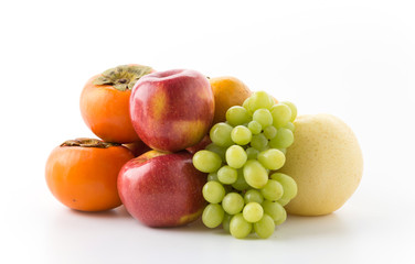 mix fruits on white background