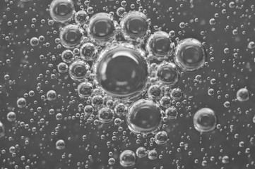 Black-and-white Macro Oxygen bubbles in water