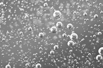 Black-and-white Macro Oxygen bubbles in water