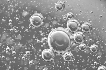 Black-and-white Macro Oxygen bubbles in water