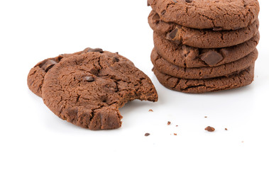 soft dark chocolate brownie cookies on white