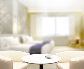 Table Top And Blur Background In Bedroom