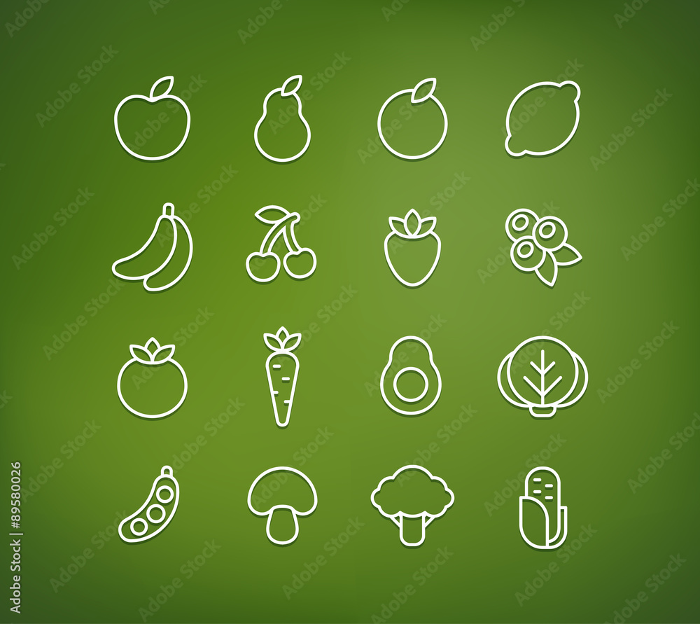 Wall mural fruit and vegetable icons