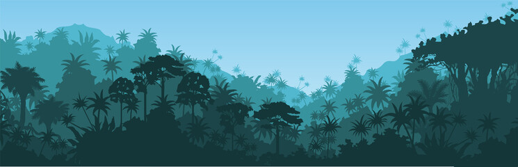 Vector horizontal tropical rainforest Jungle background