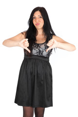 Fototapeta premium Beautiful woman doing different expressions in different sets of clothes: thumbs down
