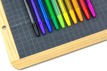 Closeup on colorful school supplies