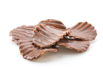 potato chip with chocolate on white