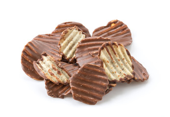 potato chip with chocolate on white