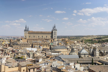 Fototapeta na wymiar Panoramic, Toledo Alcazar views from a bell tower, fortress of t