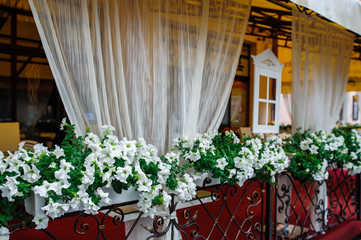 Fototapeta na wymiar beautiful decor of white flowers in a cafe
