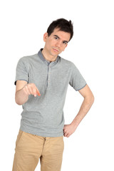 Fototapeta premium Handsome man doing different expressions in different sets of clothes: