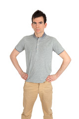 Fototapeta premium Handsome man doing different expressions in different sets of clothes: posing