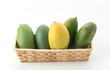 green and yellow mango on white background