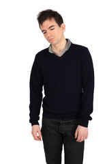 Fototapeta premium Handsome man doing different expressions in different sets of clothes: sad