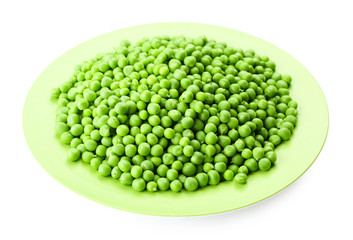 Fresh green peas in bowl isolated on white