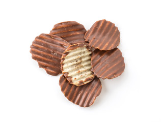 potato chip with chocolate on white