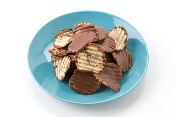 potato chip with chocolate on white