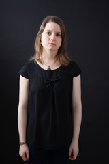 Fototapeta premium Beautiful woman doing different expressions in different sets of clothes: angry