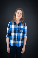 Beautiful woman doing different expressions in different sets of clothes: love