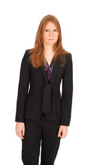 Obraz premium Beautiful businesswoman doing different expressions in different sets of clothes: angry