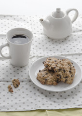 Soft cookie with hot coffe at morning, Breakfast concept