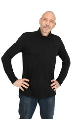 Handsome man doing different expressions in different sets of clothes: blinking